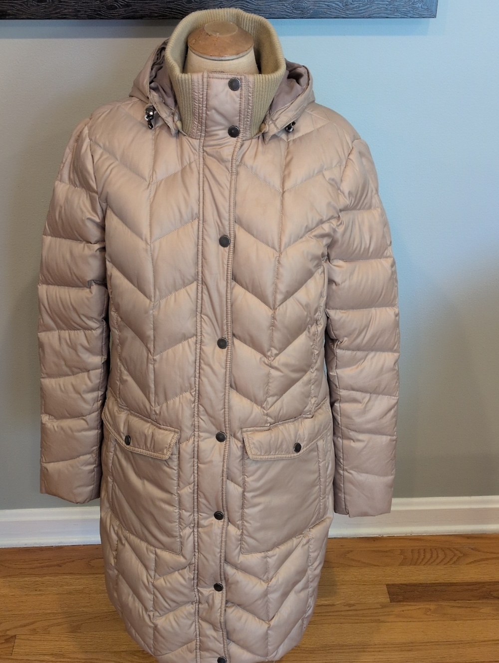Lands' End Long Quilted Down Puffer Coat in Champagne Medium